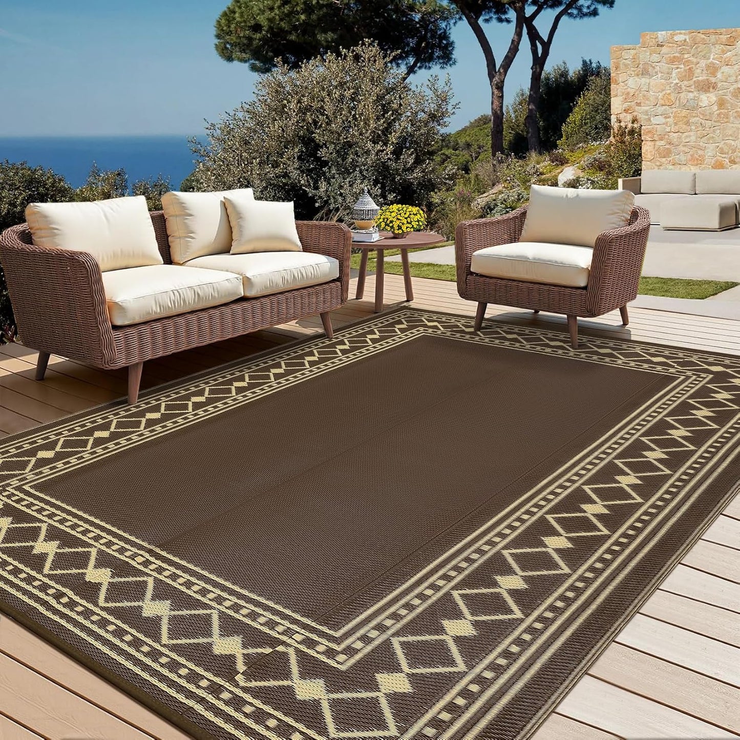 Garvee Outdoor Rug 10'x20' for Patios Clearance, Reversible Outdoor Plastic Straw Waterproof Camping Carpet, Large Area Rugs Patio Mats for Outside RV, Camper, Deck, Porch, Beach, Picnic (Black/Grey)