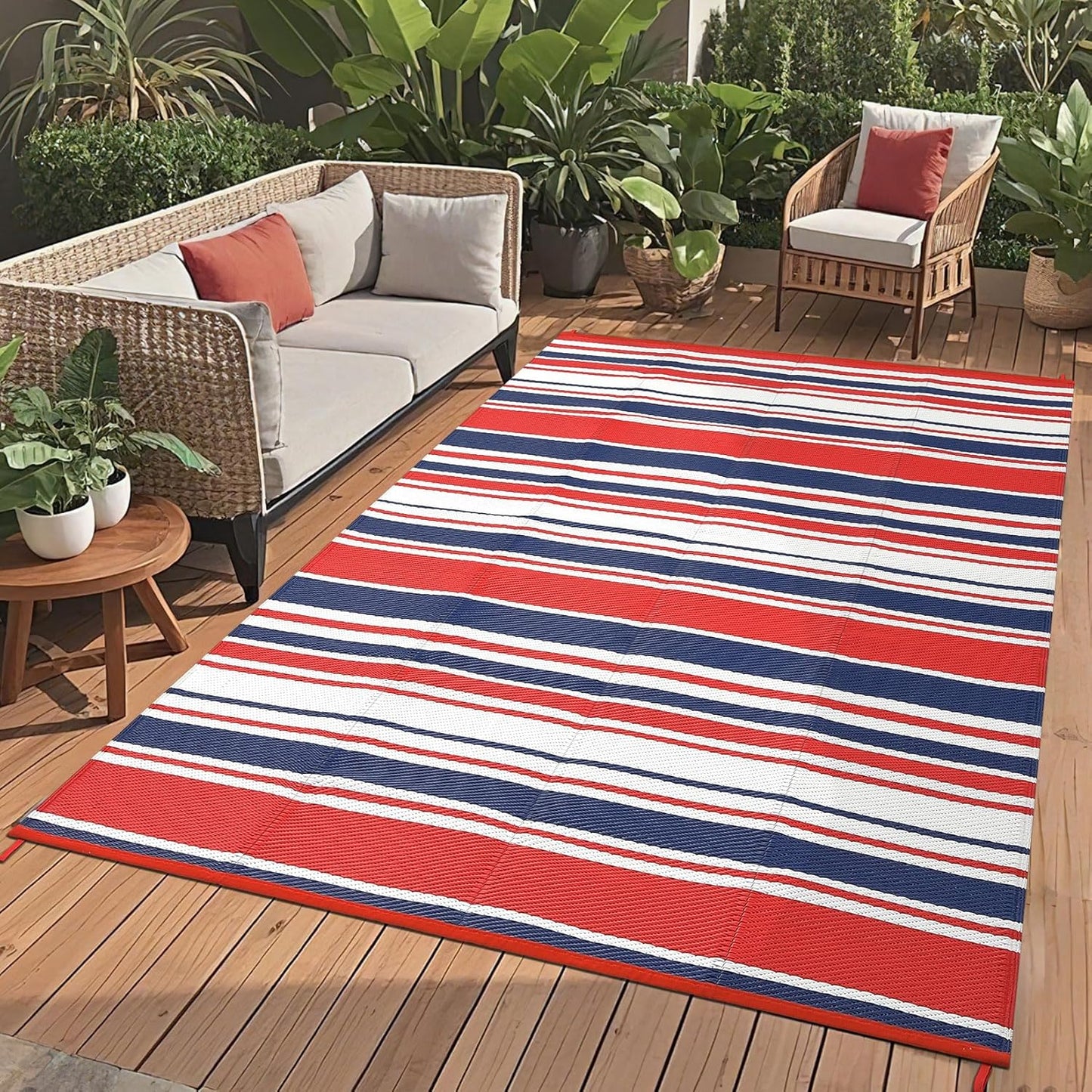 Garvee Outdoor Rug 10'x20' for Patios Clearance, Reversible Outdoor Plastic Straw Waterproof Camping Carpet, Large Area Rugs Patio Mats for Outside RV, Camper, Deck, Porch, Beach, Picnic (Black/Grey)