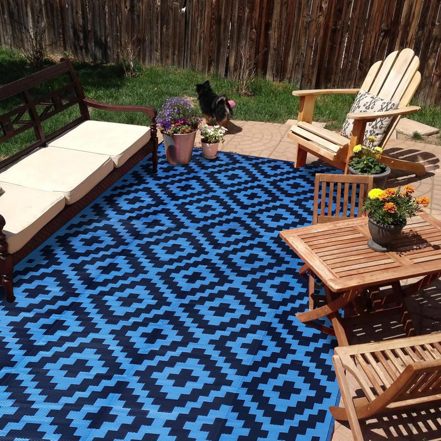 SAND MINE Waterproof Outdoor Rug 10x20 ft, Plastic Reversible Rug, Modern Area Rug, Large Floor Mat for Outdoors, RV, Patio, Backyard, Deck, Picnic, Beach, Camping, Black & Beige