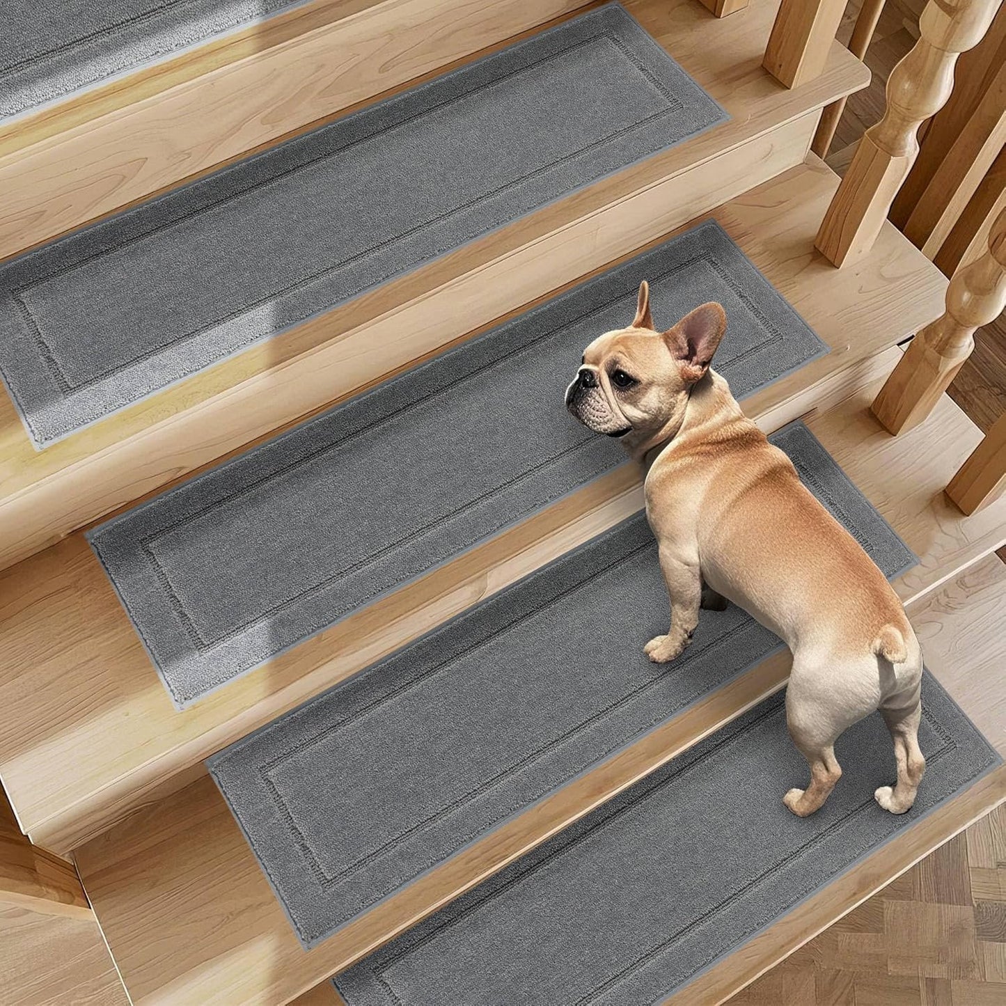 Non-Slip Stair Treads for Wooden Steps Indoor, 15 Pack 8" X 30" Edging Stair Rugs with TPE Backing, 0.4" Thick Carpet Stair Treads for Kids Elders & Pets, 100% Polyester Soft Stair Runners, Brown