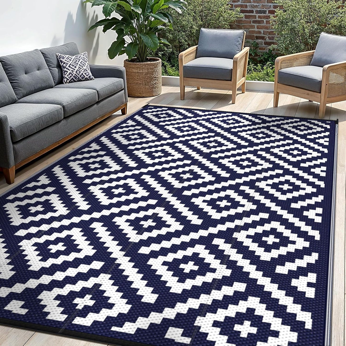 Outdoor Rug for Patio - Waterproof Plastic Straw Camping Rugs 10x14 ft, Reversible Outdoor Indoor RV Mat Carpet for Patio, Porch, Deck, Balcony, Picnic, Beach, Black Brown