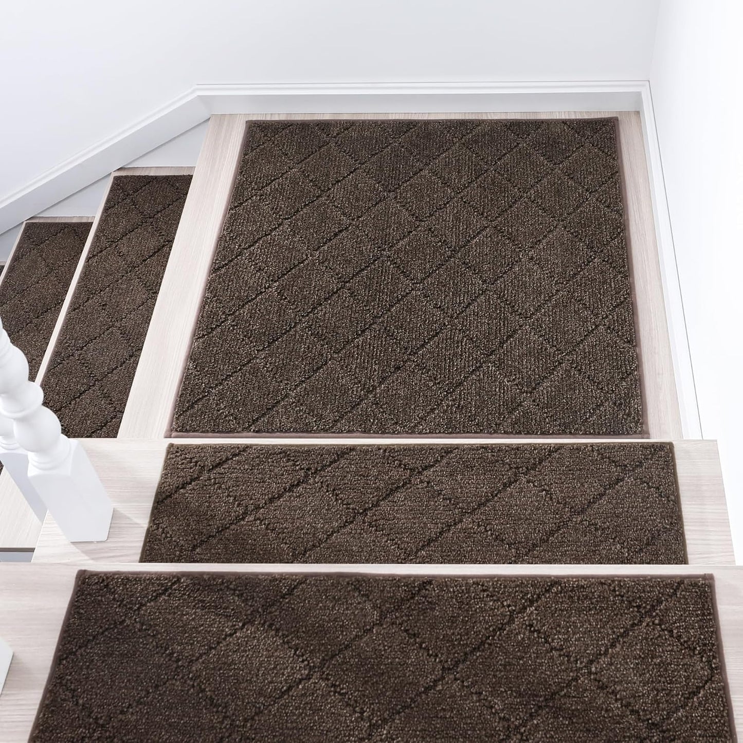 COSY HOMEER Edging Stair Treads Non-Slip Carpet Mat 28inX9in Indoor Stair Runners for Wooden Steps, Edging Stair Rugs for Kids and Dogs, 100% Polyester TPE Backing (15pc, Beige)
