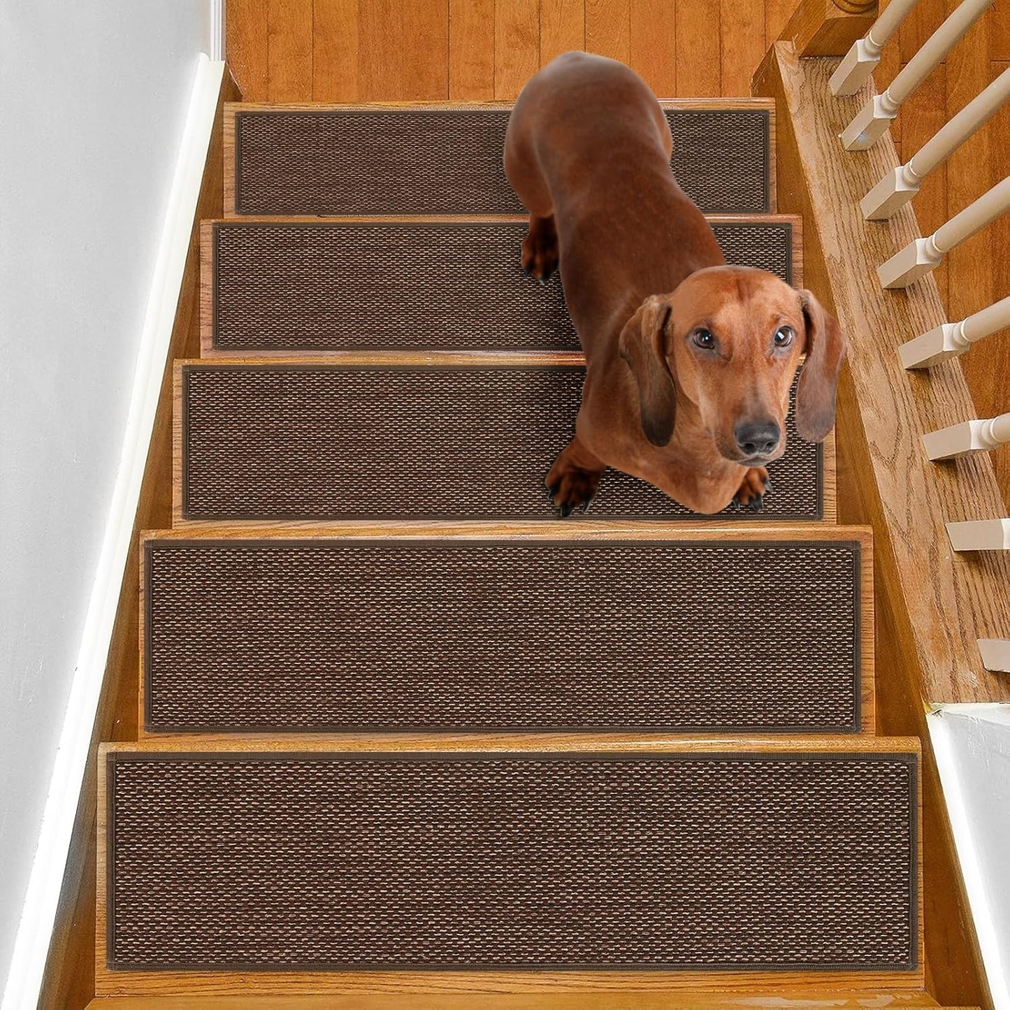 Stair Treads Non Slip for Wooden Steps Indoor 9" x 36" 15 Pack Extra Wide Stairs Tread Carpet Runner, Step Pads with Reusable Adhesive for Dogs Kids Elders, Machine Washable, Brown