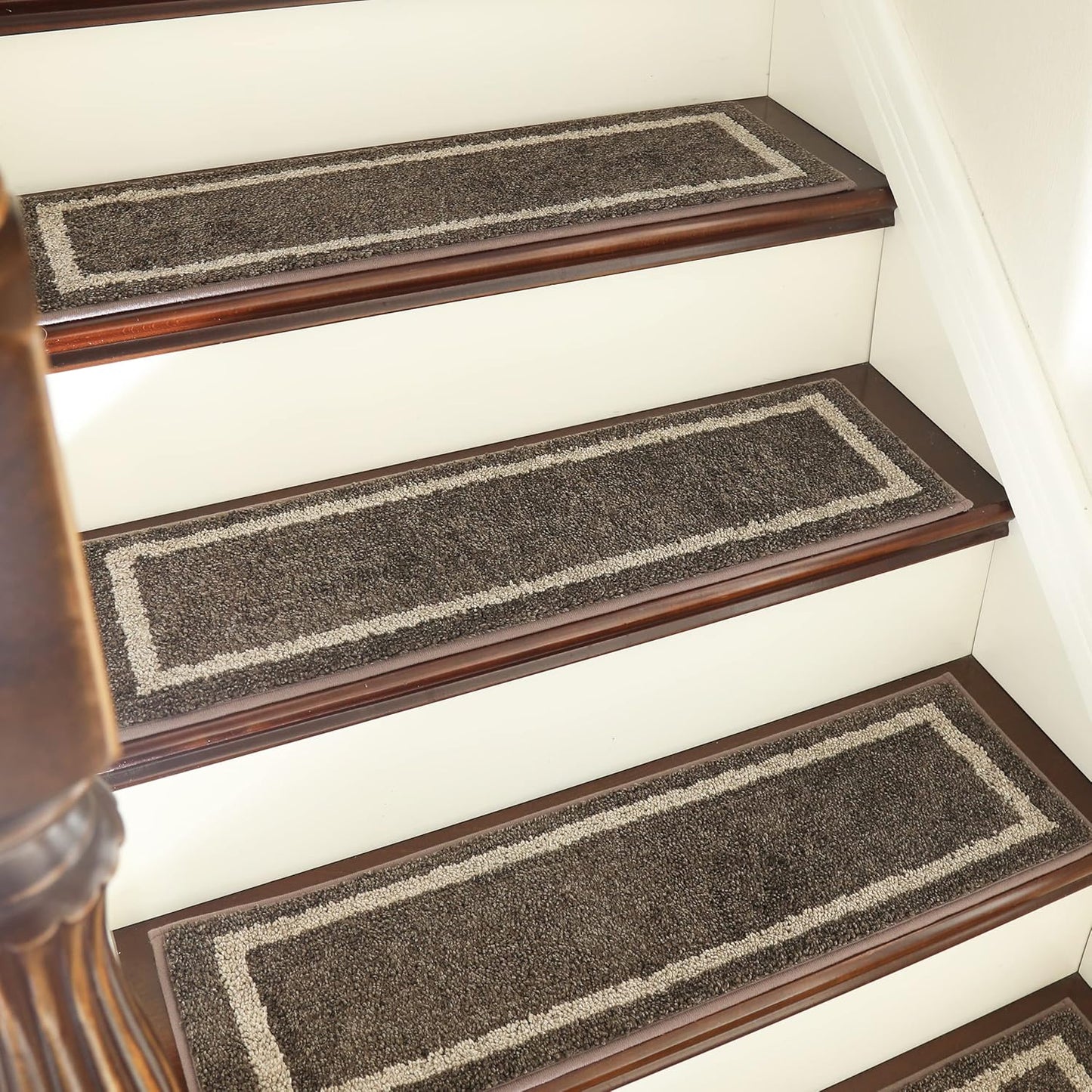 COSY HOMEER Soft Stair Treads 15pcs Non-Slip Carpet Mat 28inX9in Indoor Stair Runners for Wooden Steps,Stair Rugs for Kids and Dogs, 100% Polyester TPE Backing Beige,Square