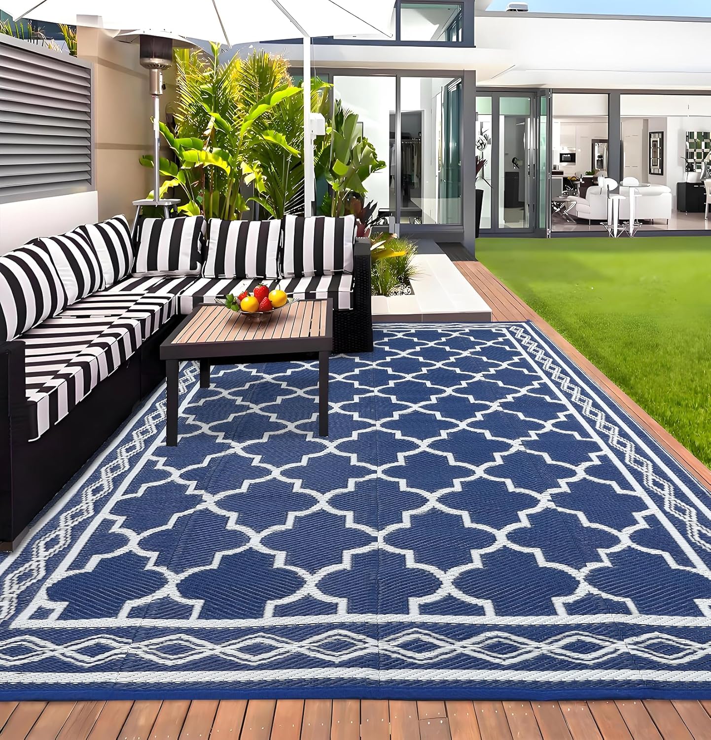 Garvee Outdoor Rug 10'x20' for Patios Clearance, Reversible Outdoor Plastic Straw Waterproof Camping Carpet, Large Area Rugs Patio Mats for Outside RV, Camper, Deck, Porch, Beach, Picnic (Black/Grey)