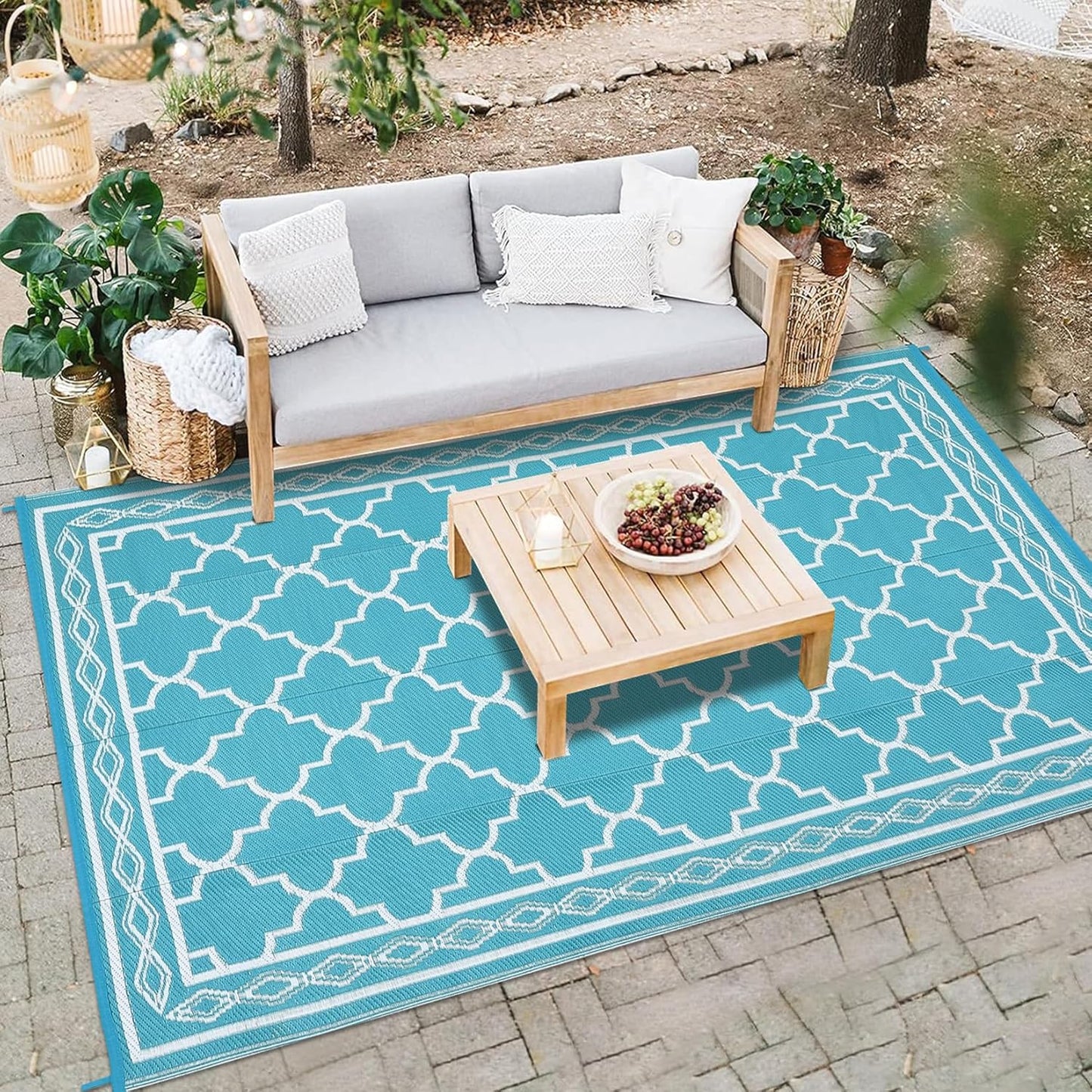 Garvee Outdoor Rug 10'x20' for Patios Clearance, Reversible Outdoor Plastic Straw Waterproof Camping Carpet, Large Area Rugs Patio Mats for Outside RV, Camper, Deck, Porch, Beach, Picnic (Black/Grey)