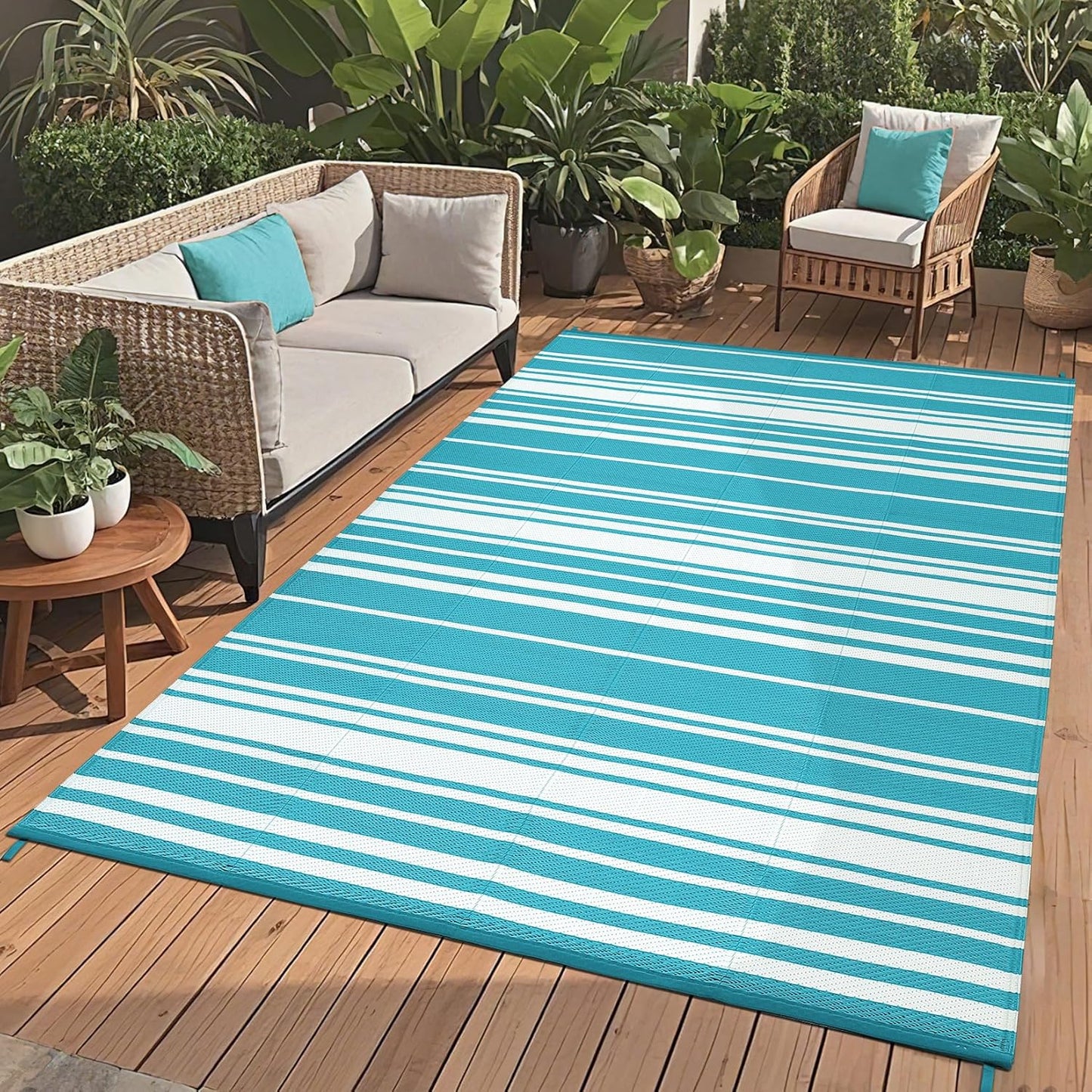 Garvee Outdoor Rug 10'x20' for Patios Clearance, Reversible Outdoor Plastic Straw Waterproof Camping Carpet, Large Area Rugs Patio Mats for Outside RV, Camper, Deck, Porch, Beach, Picnic (Black/Grey)