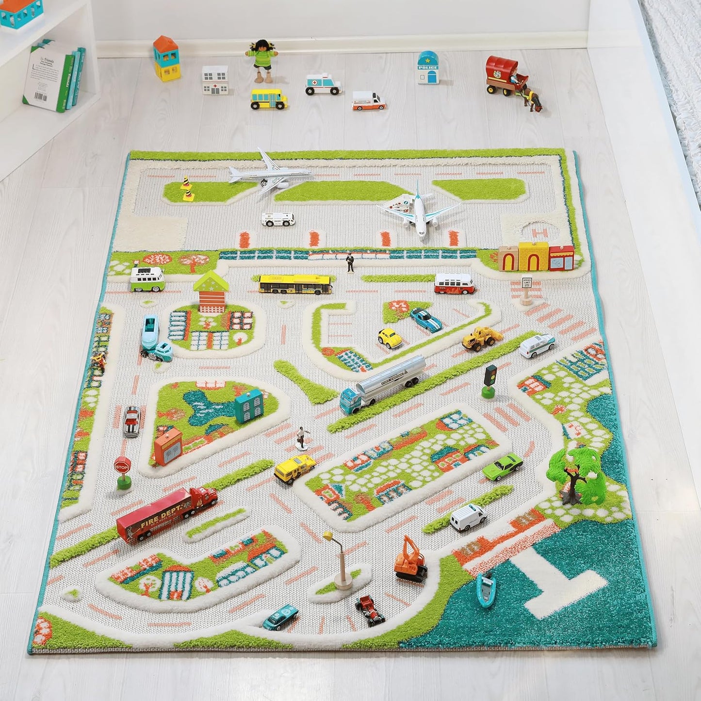 IVI Mini City Thick 3D Kids Play Mat Rug, 71" L x 53" W, Non-Toxic, Stain Resistant, Educational Montessori Activity Toys for Kids