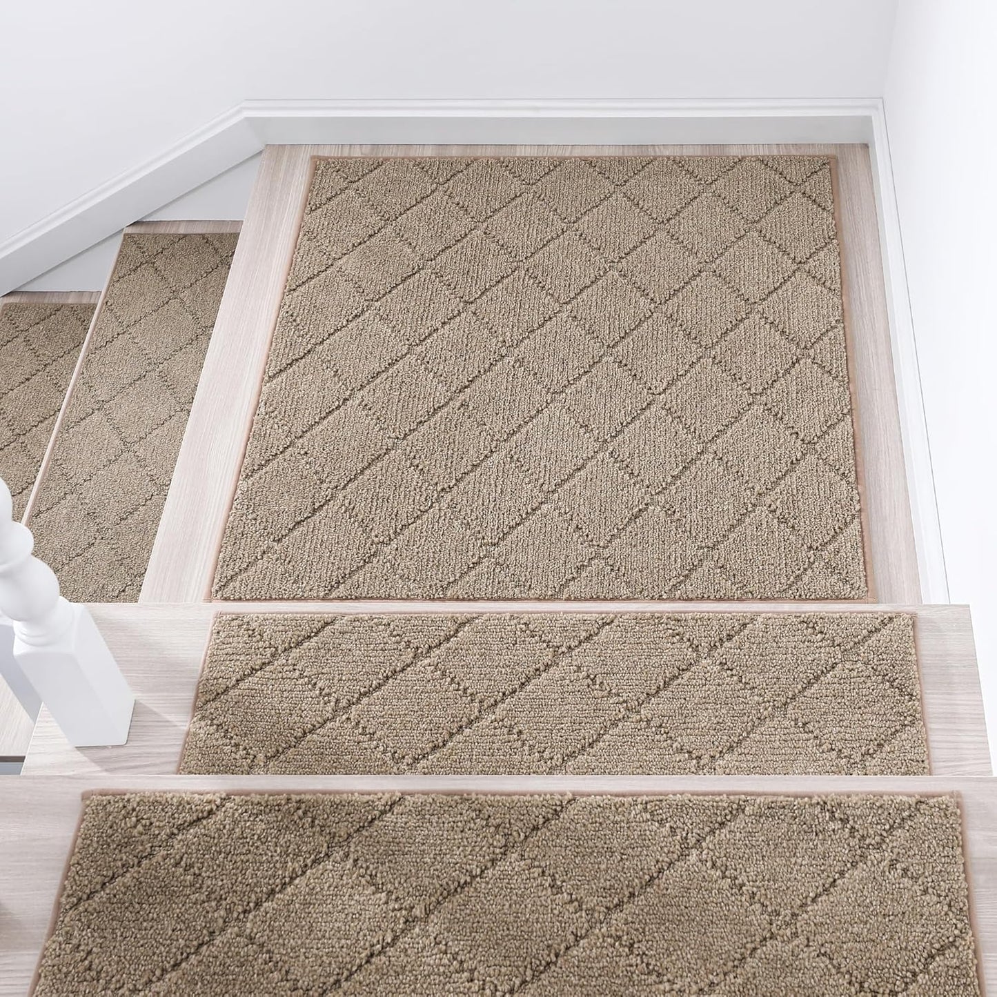 COSY HOMEER Edging Stair Treads Non-Slip Carpet Mat 28inX9in Indoor Stair Runners for Wooden Steps, Edging Stair Rugs for Kids and Dogs, 100% Polyester TPE Backing (15pc, Beige)