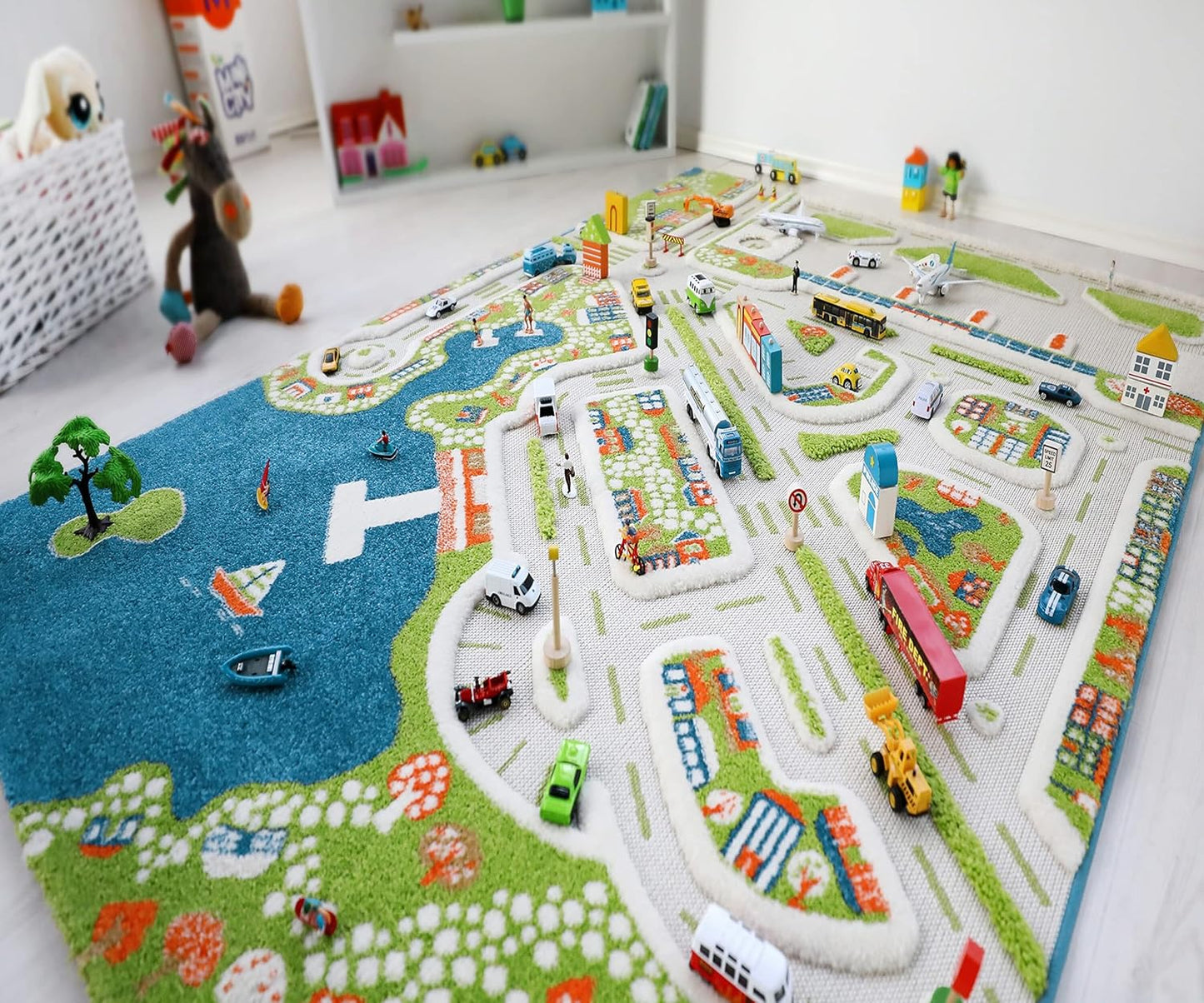 IVI Mini City Thick 3D Kids Play Mat Rug, 71" L x 53" W, Non-Toxic, Stain Resistant, Educational Montessori Activity Toys for Kids