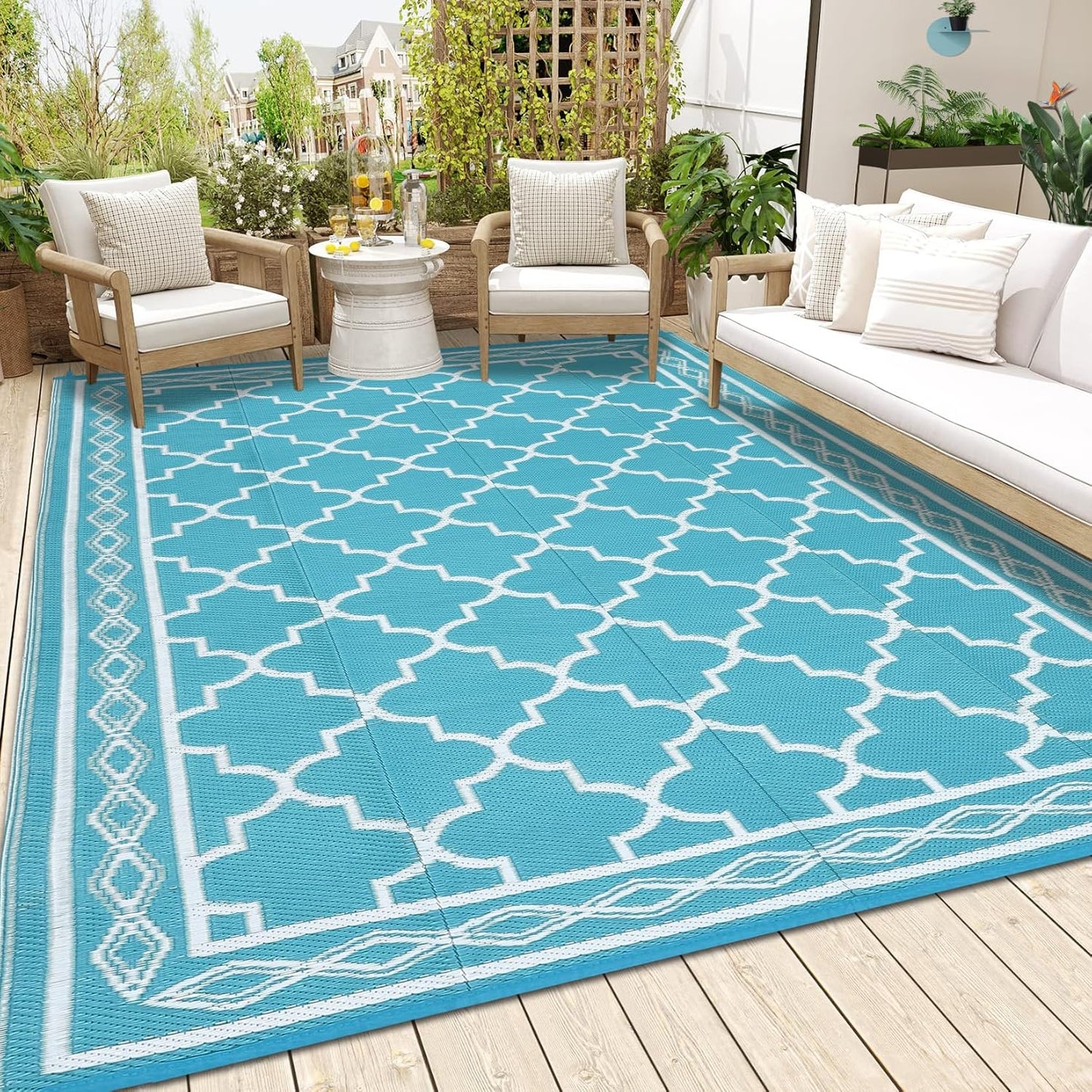 Garvee Outdoor Rug 10'x20' for Patios Clearance, Reversible Outdoor Plastic Straw Waterproof Camping Carpet, Large Area Rugs Patio Mats for Outside RV, Camper, Deck, Porch, Beach, Picnic (Black/Grey)