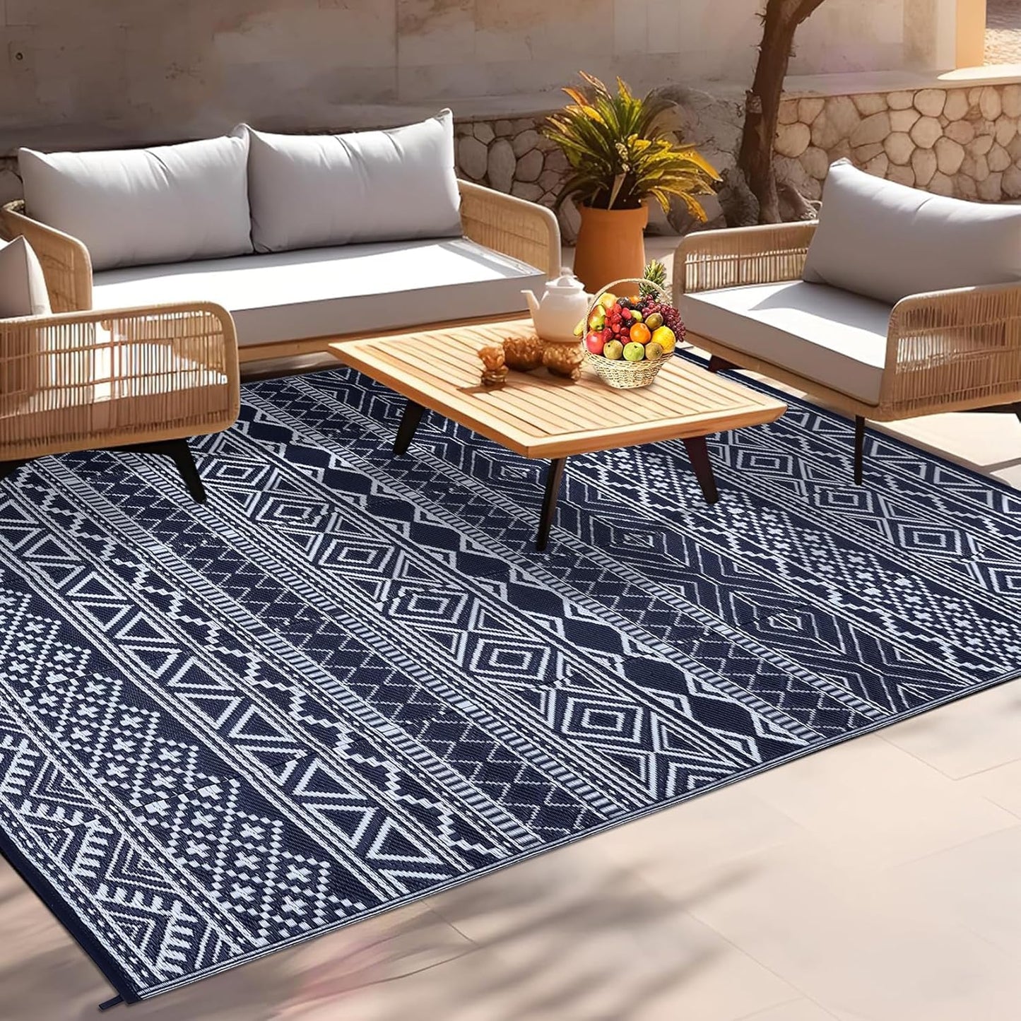 10x20 Large Outdoor Plastic Straw Rug, Outdoor Rug, Reversible Plastic Camping Mats, Easy Cleaning, Non Shedding Patio Rug for Outdoors, Backyard, Picnic, Patio, Deck, Black/White