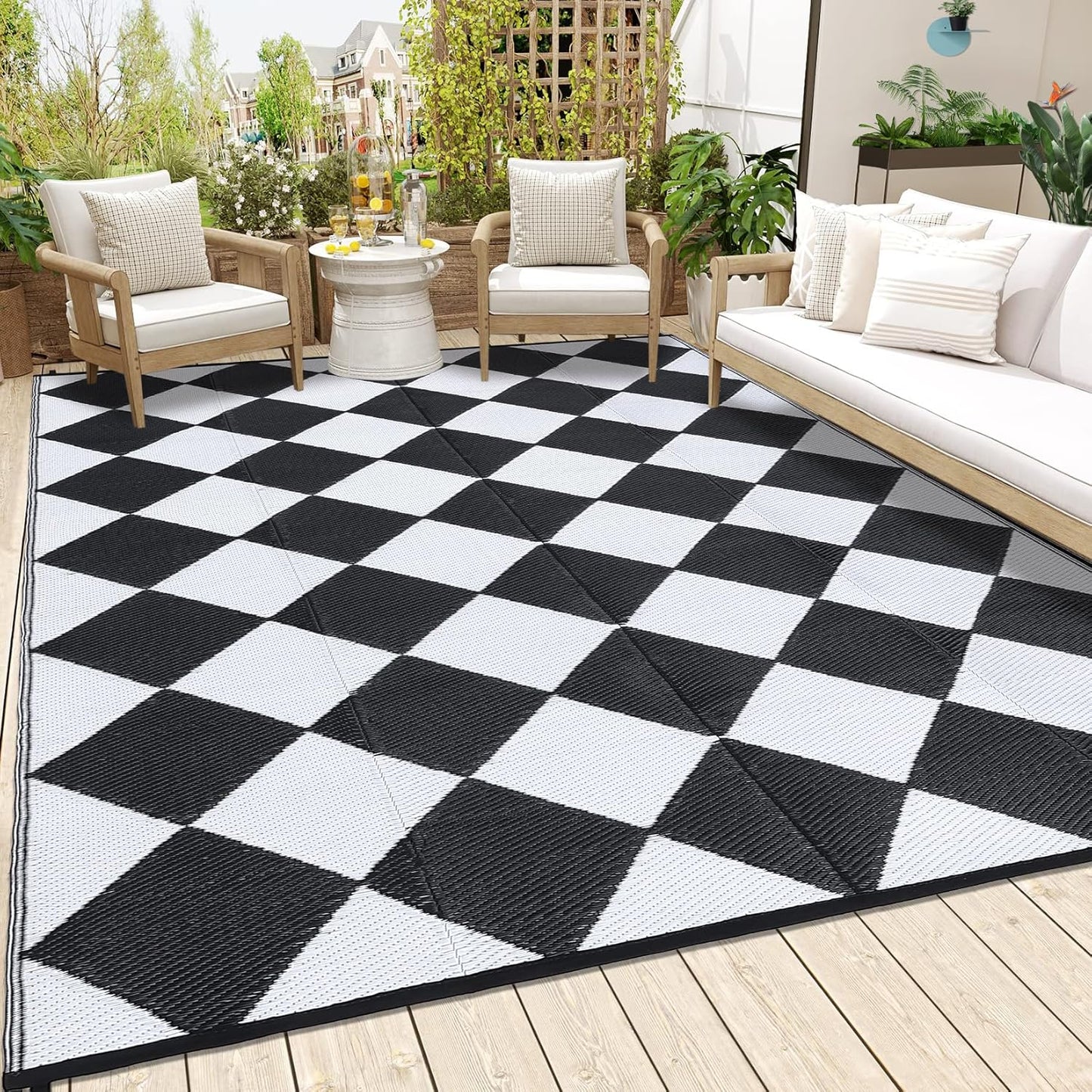 Garvee Outdoor Rug 10'x20' for Patios Clearance, Reversible Outdoor Plastic Straw Waterproof Camping Carpet, Large Area Rugs Patio Mats for Outside RV, Camper, Deck, Porch, Beach, Picnic (Black/Grey)