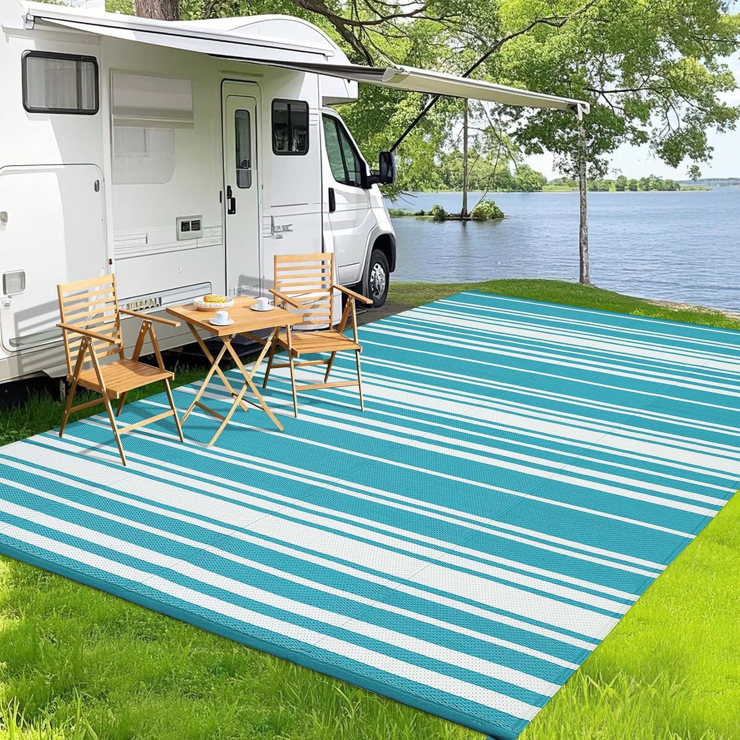 Garvee Outdoor Rug 10'x20' for Patios Clearance, Reversible Outdoor Plastic Straw Waterproof Camping Carpet, Large Area Rugs Patio Mats for Outside RV, Camper, Deck, Porch, Beach, Picnic (Black/Grey)