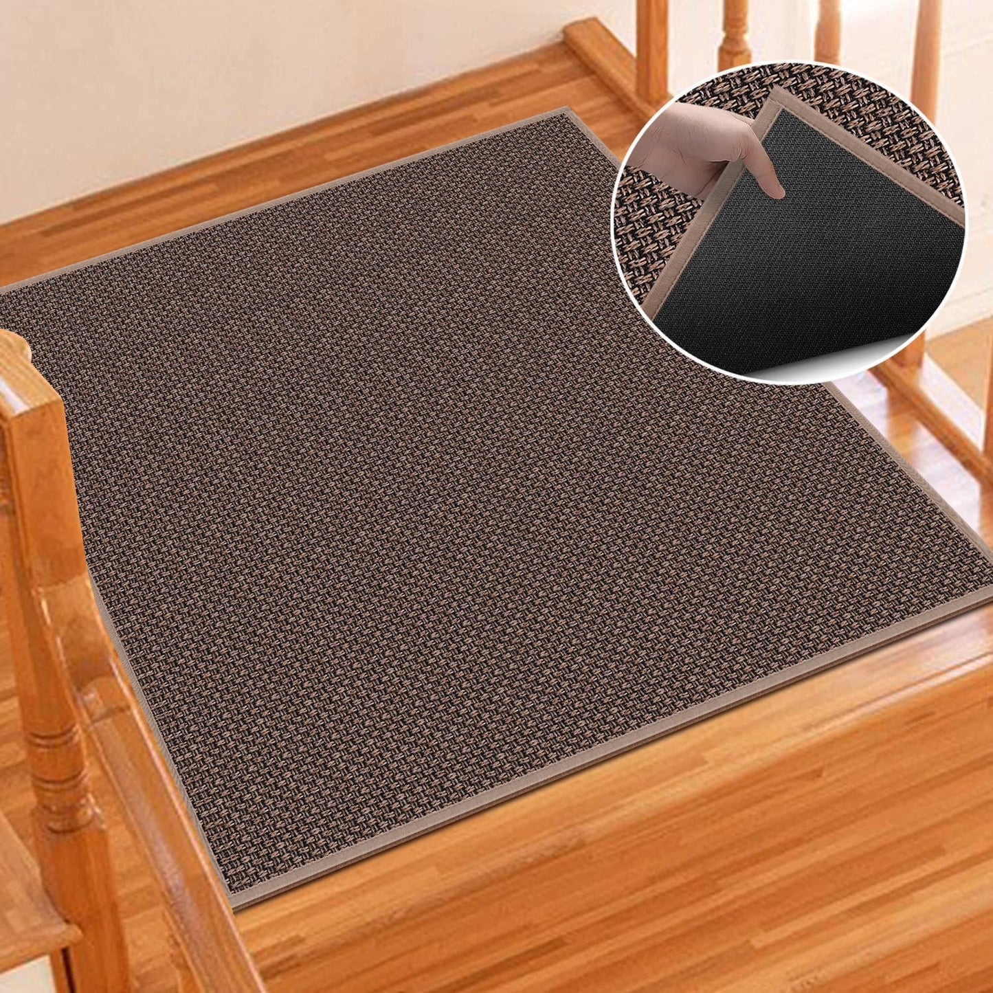 GOYLSER Non Slip Stair Treads for Wooden Steps Indoor, 15pcs Rubber Backed Beige Stair Rugs Pads, Removable Stair Mats for Pet Dog, Elders and Kids