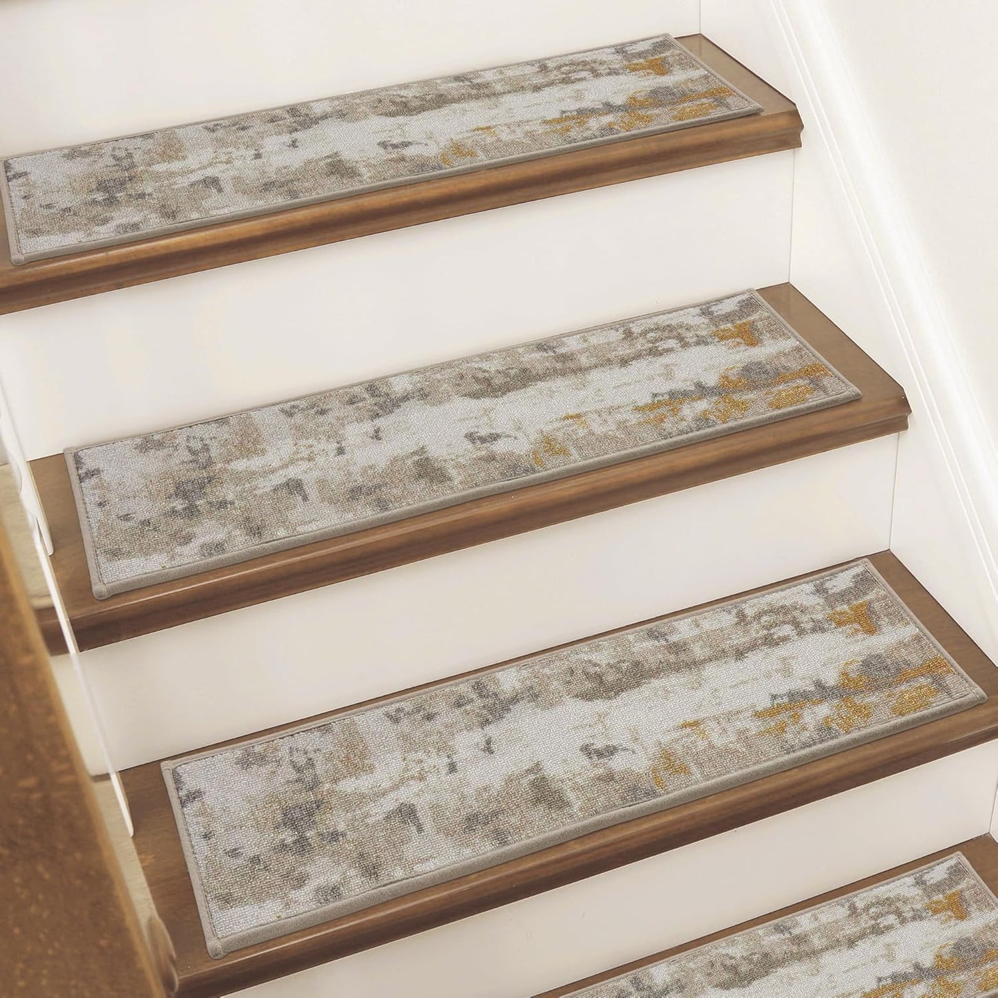 BEQHAUSE Stair Treads for Wooden Steps Non-Slip Machine Washable Carpet Stair Treads 8"X30" Soft Indoor Stair Rug Runner for Kids Elders and Pets, 100% Polyester, TPE Backing, 15pcs, Brown/Grey