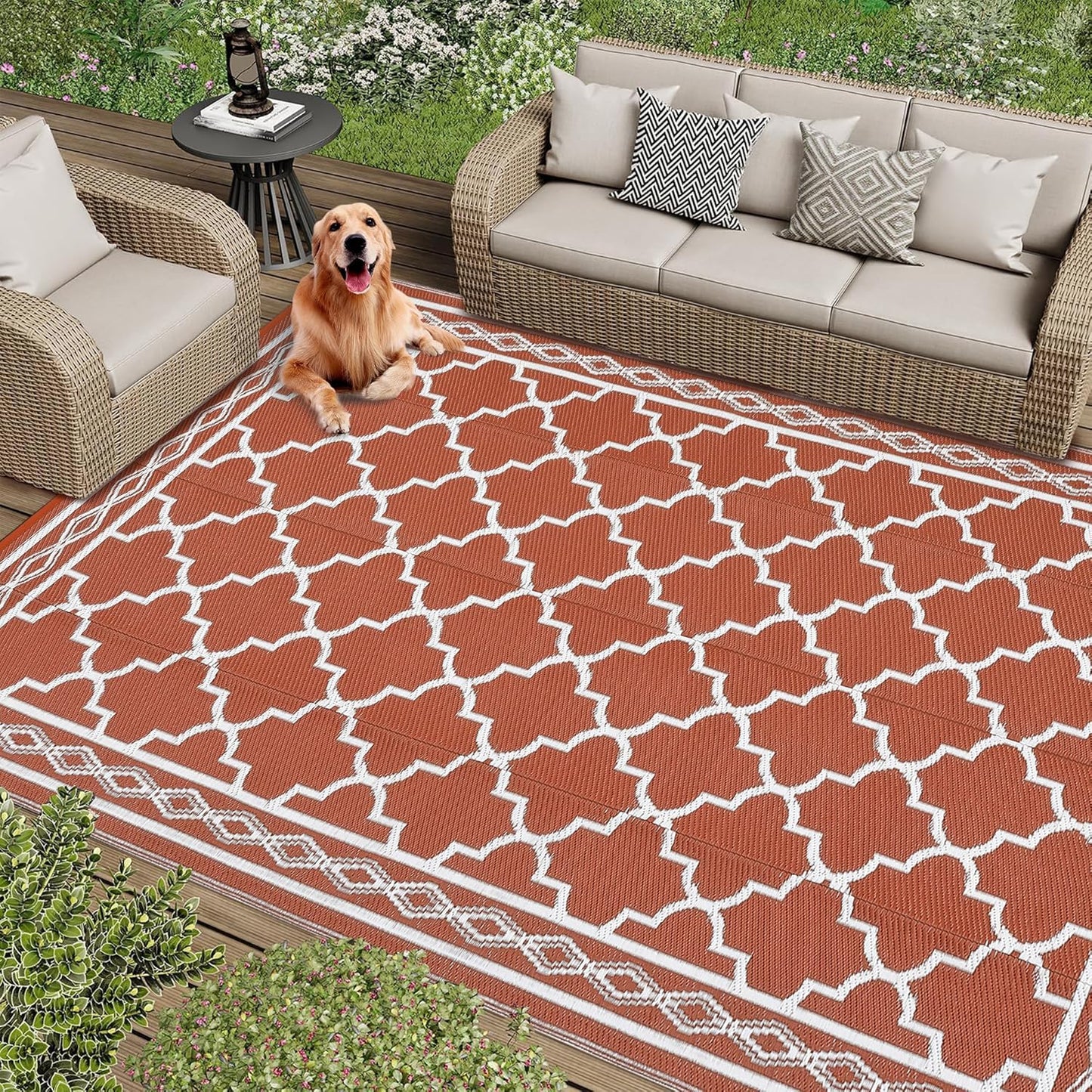 Garvee Outdoor Rug 10'x20' for Patios Clearance, Reversible Outdoor Plastic Straw Waterproof Camping Carpet, Large Area Rugs Patio Mats for Outside RV, Camper, Deck, Porch, Beach, Picnic (Black/Grey)