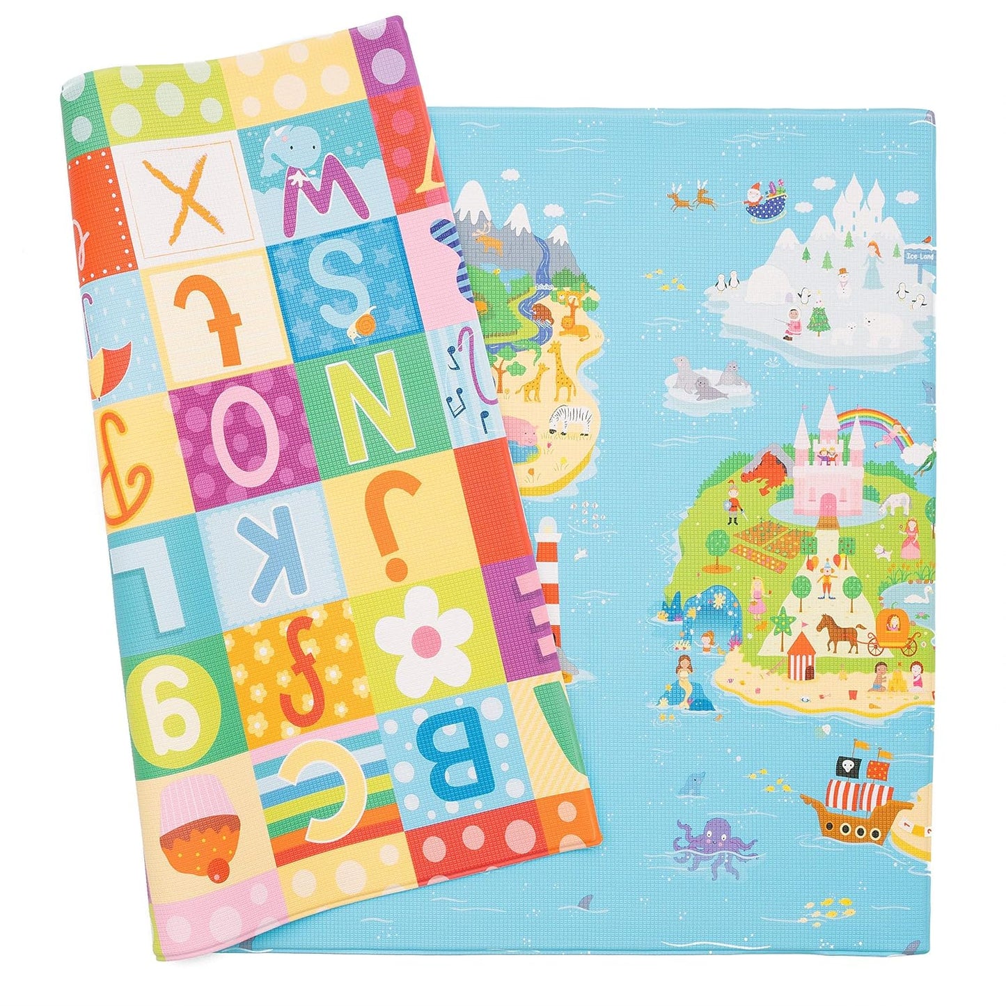 Baby Care Play Mat (Large, Playful - Zoo Town) 82'' x 55'' Original One-Piece Reversible Rollable Waterproof Play Mat for Infants, Babies, Toddler, and Kids
