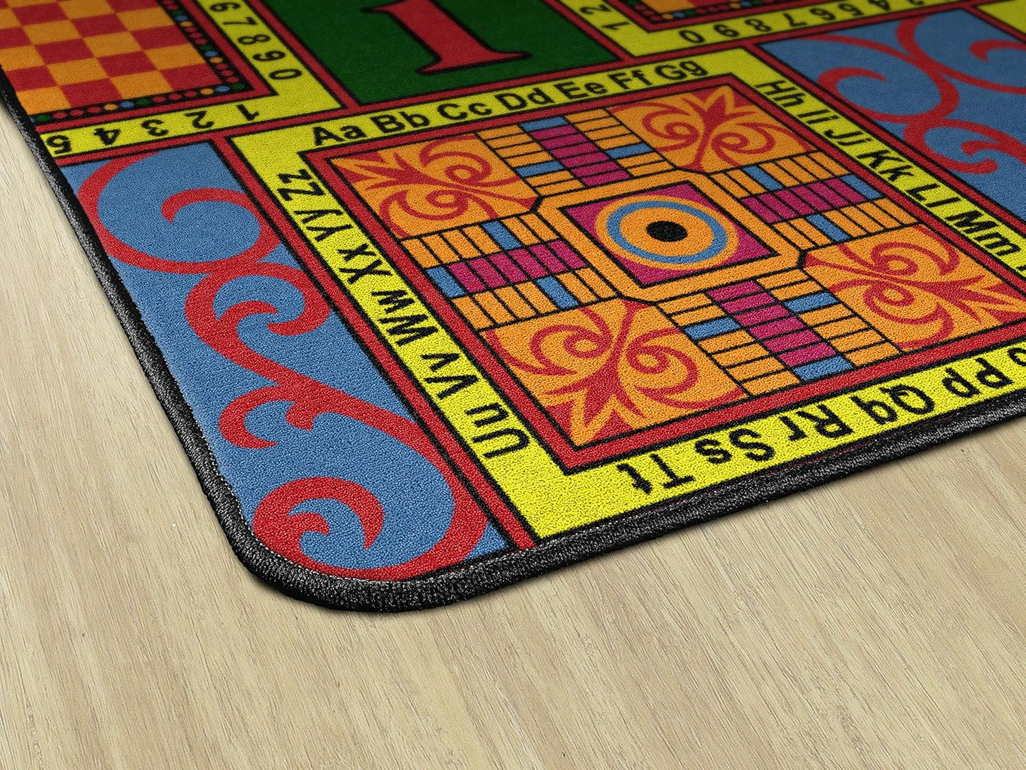 Flagship Carpets Games That Teach Activity Educational Area Rug, Design with Games, Numbers, Letters for Kids Room Mat, Children's Classroom or Playroom Carpet, 12' x 18', Multicolor