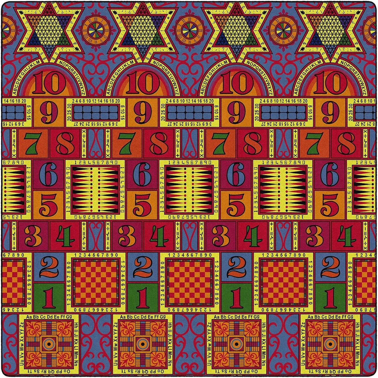 Flagship Carpets Games That Teach Activity Educational Area Rug, Design with Games, Numbers, Letters for Kids Room Mat, Children's Classroom or Playroom Carpet, 12' x 18', Multicolor